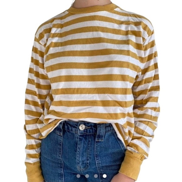 Brandy Melville Marigold Yellow White Striped Gretchen Long Sleeve Tee Shirt OS - Picture 3 of 6